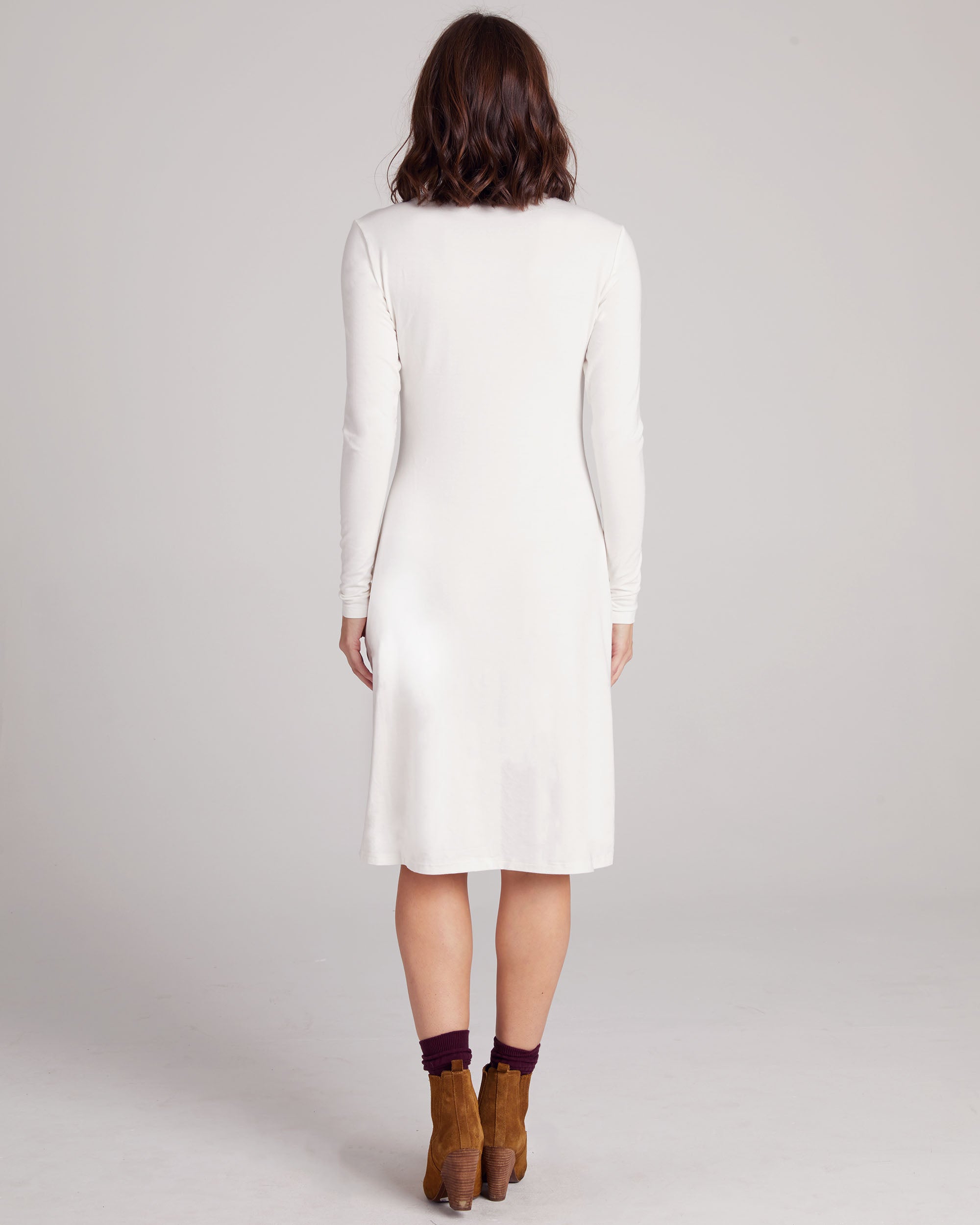 Eterne Long Sleeve Turtleneck Mini Dress, Butter Soft Ribbed Cotton, Form Fitting, Grey, L